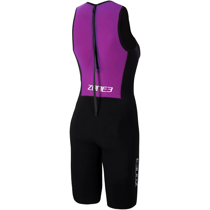 2024 Zone3 Mujer Streamline Back Zip Sin Mangas Shorty Swimskin SS18WSTL101 - Black / Purple